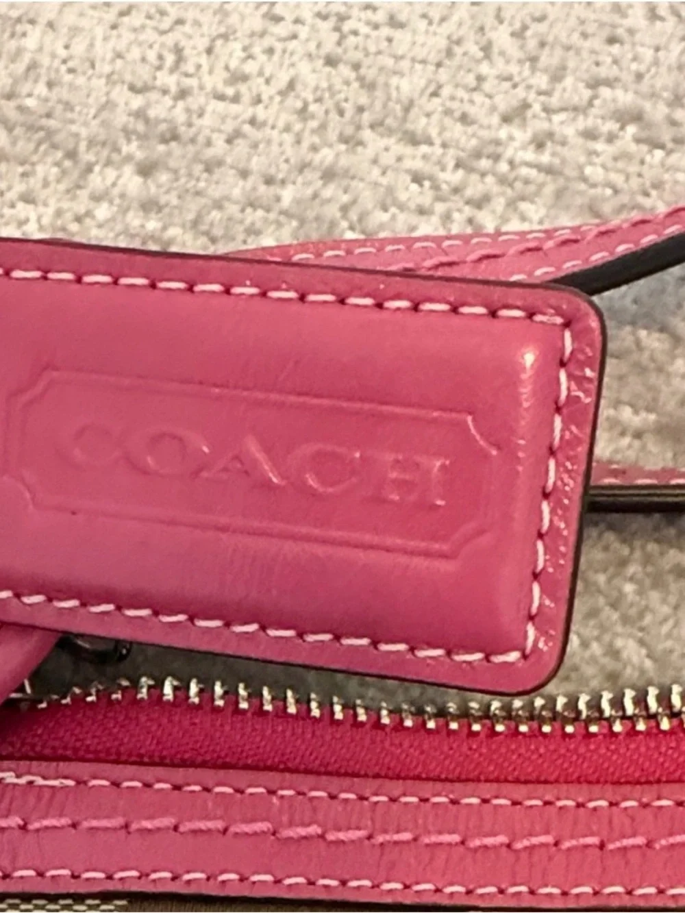 Coach F13674 Signature Khaki Pink Stripe Convertible Crossbody Shoulder Bag